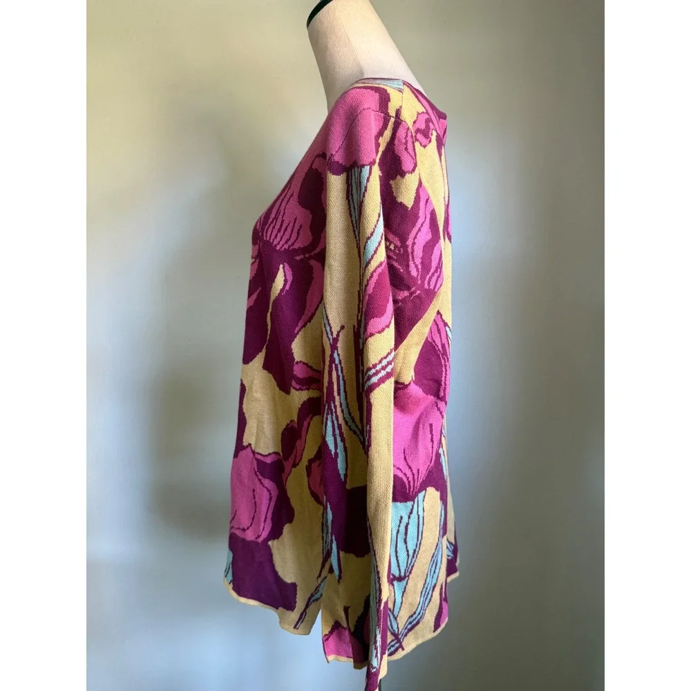 Soft Surroundings Floral Knit Sweater purple boho dainty cottage whimsi retro L